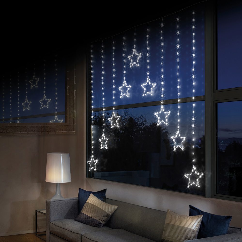 Hanging Star 303 LED White Christmas Curtain Lights 1.2m 5052998057851